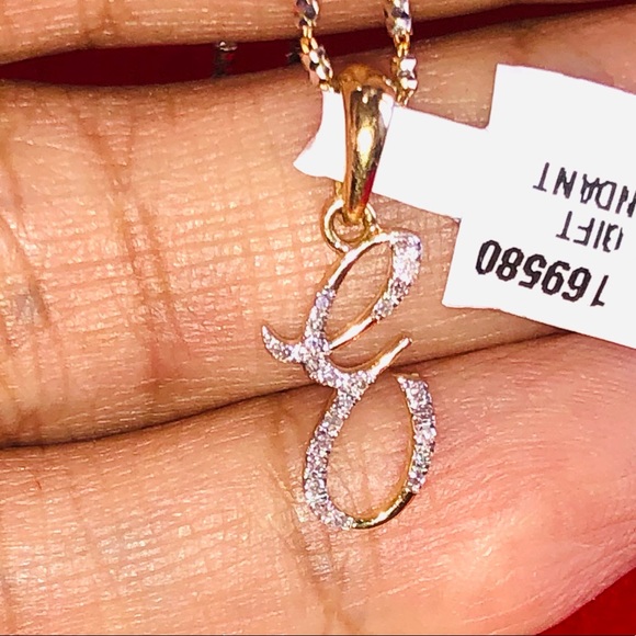 10k solid gold Real diamond E initial pendant Free Appraisal genuine natural